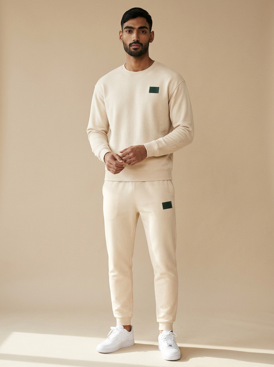 Model wearing The Jogger Set. Generated image; the manufacturer's own photograph of this garment appears below.