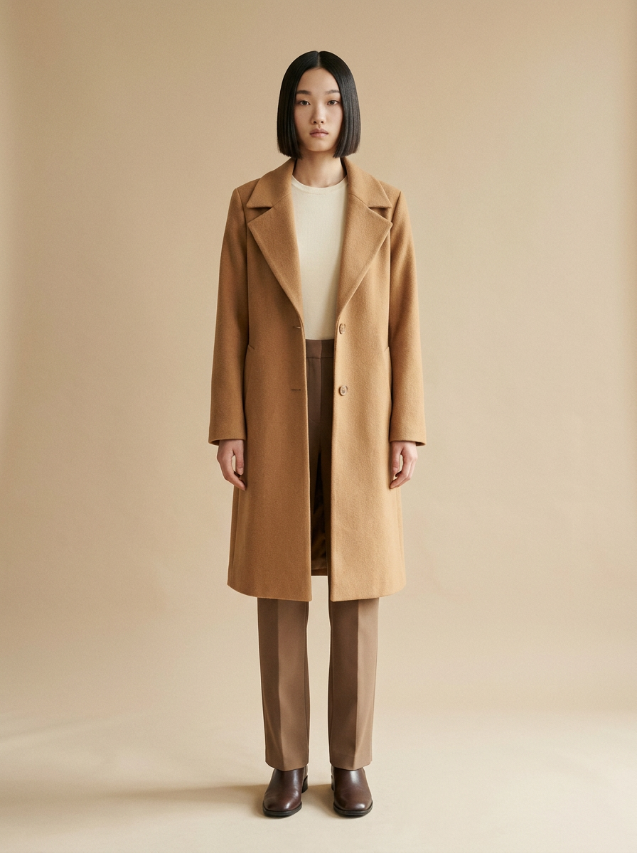 Model wearing The Single-Breasted Trench. Generated image; the manufacturer's own photograph of this garment appears below.