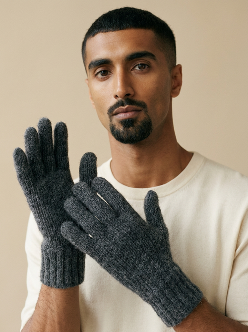 Model wearing The Alpaca Gloves. Generated image; the manufacturer's own photograph of this item appears below.