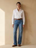 Model wearing The Straight Leg Jean. Generated image; the manufacturer's own photograph of this garment appears below.